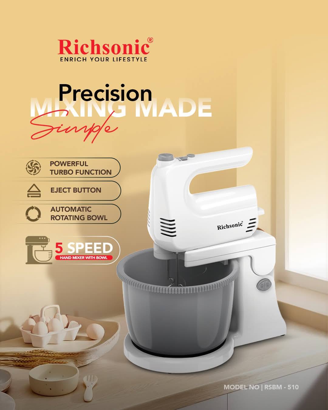Richsonic Hand Mixer with Bowl Available
