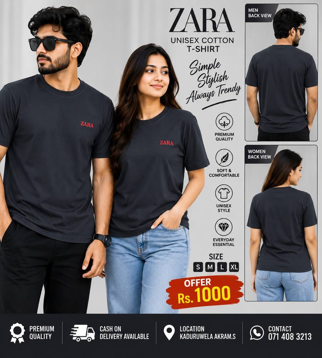 ZARA UNISEX COTTON T-SHIRT HOT OFFER