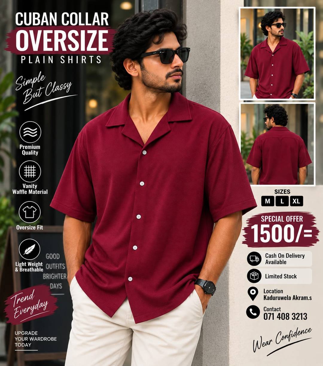 CUBAN COLLAR OVERSIZE PLAIN SHIRT