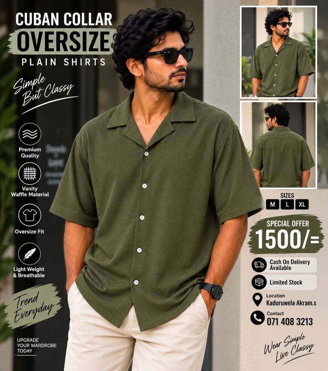 CUBAN COLLAR OVERSIZE PLAIN SHIRT AVAILABLE