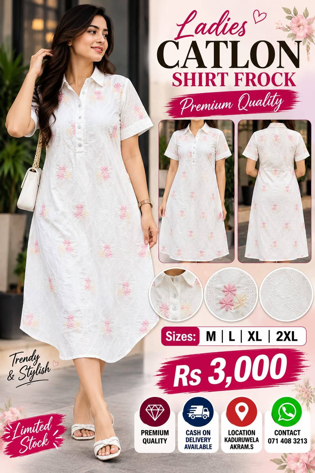 LADIES CATLON SHIRT FROCK FOR SALE