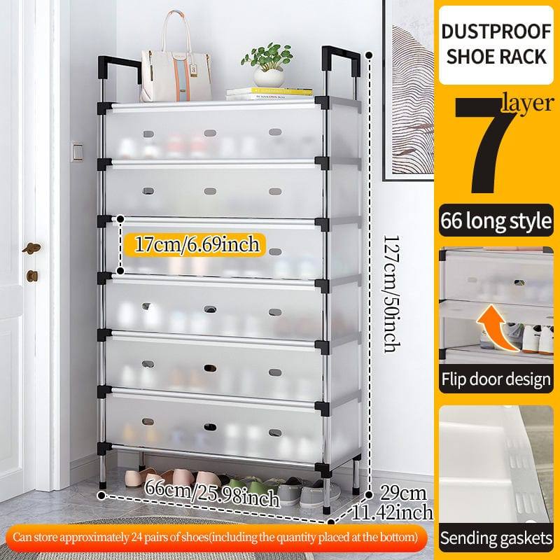 7-LAYER STAINLESS STEEL SHOE RACK WITH COVER