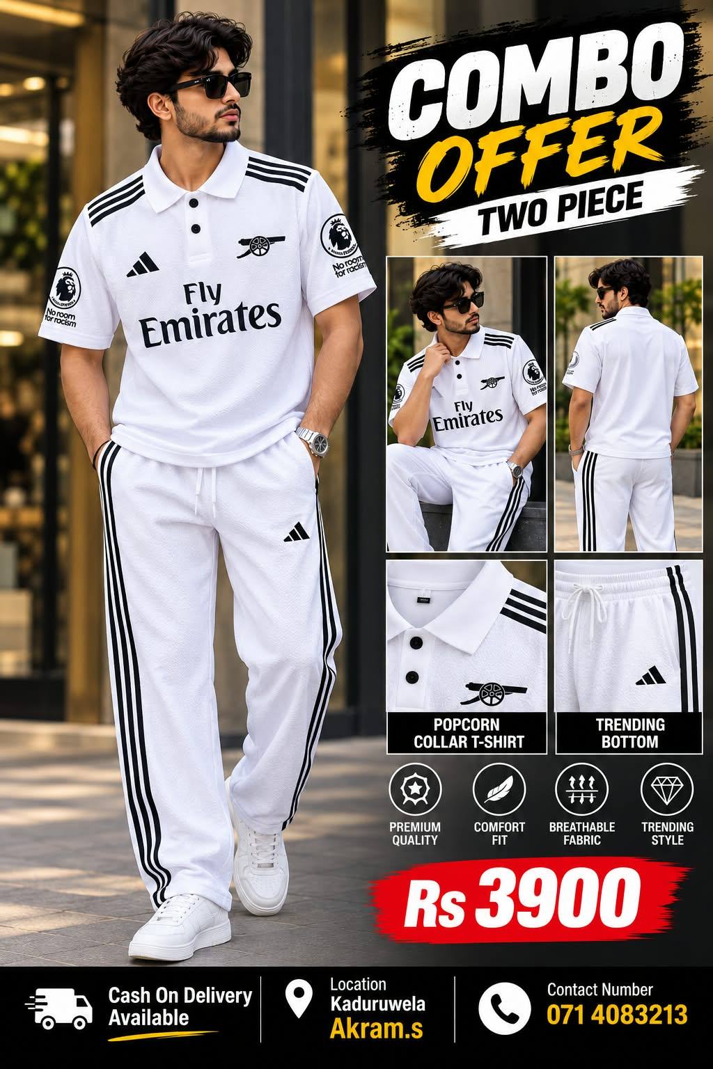 TRENDING POPCORN COLLAR T-SHIRT + BOTTOM SET