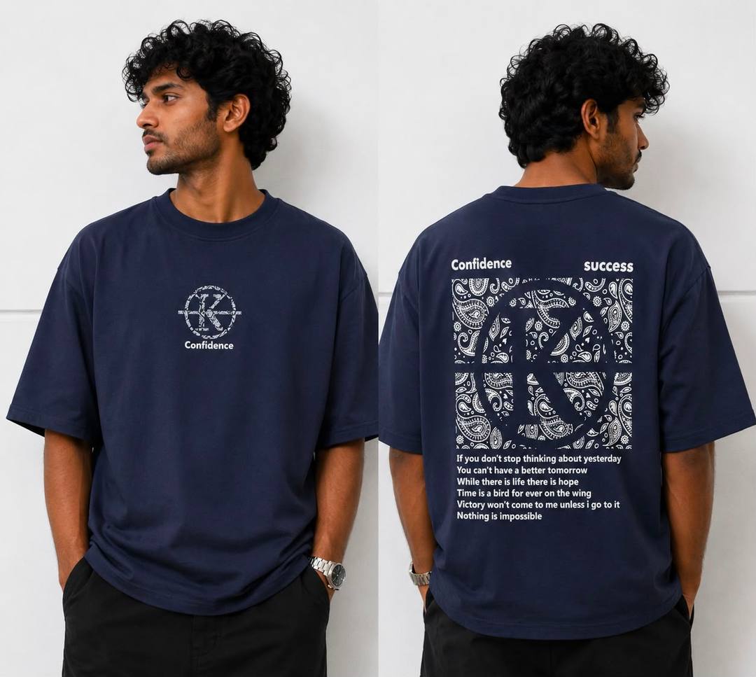 Blue Over Sizes Back Print T-Shirts