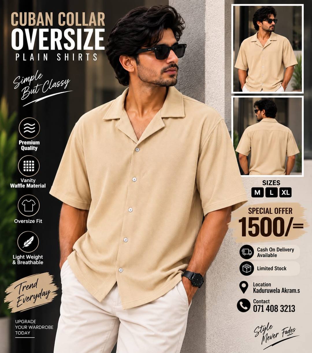 CUBAN COLLAR OVERSIZE PLAIN SHIRT FOR SALE