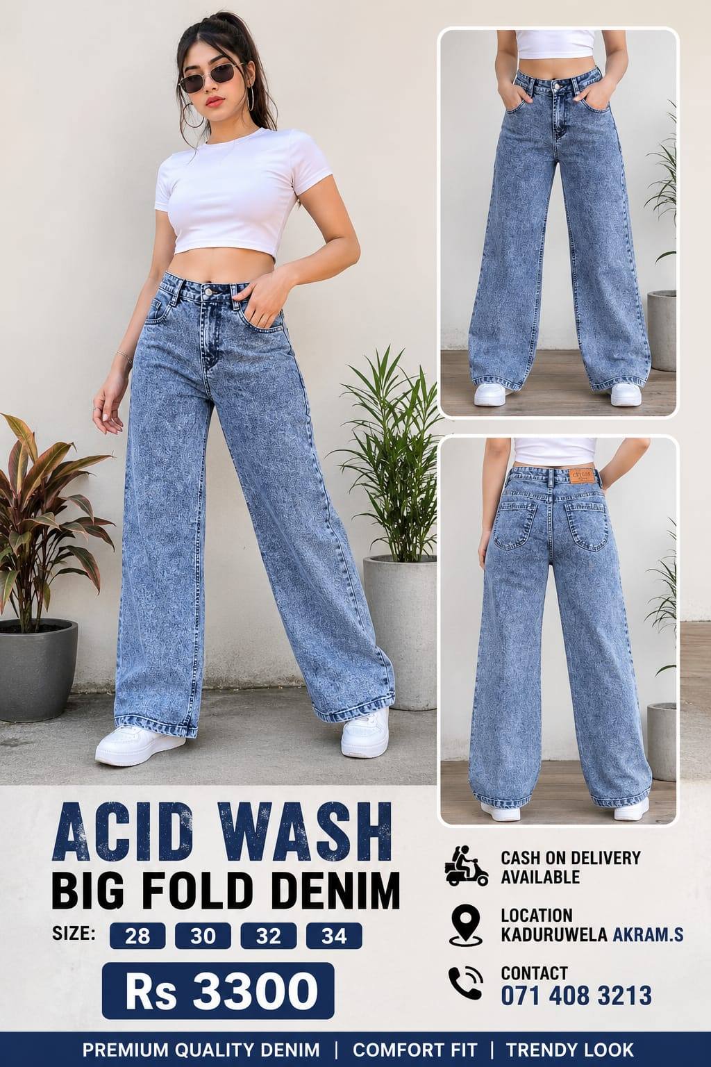 Acid Wash Big Fold Denim