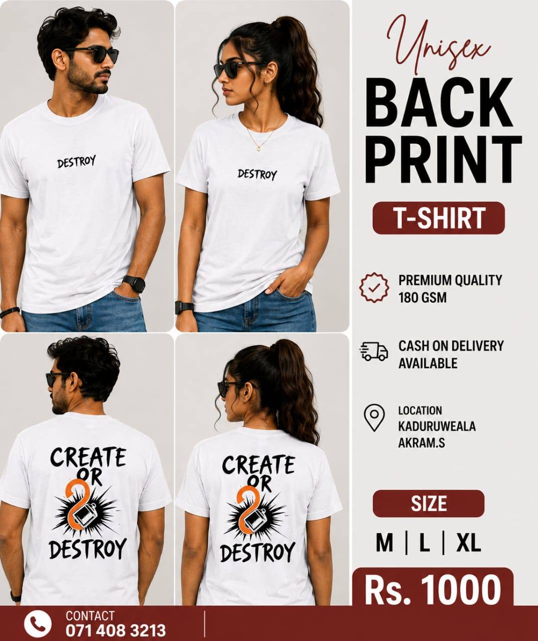 UNISEX BACK PRINT T-SHIRT AVAILABLE NOW