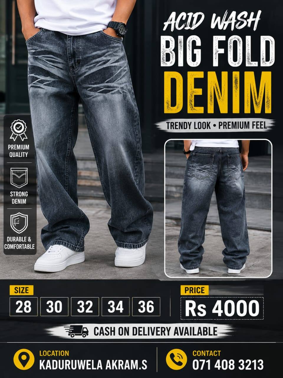 ACID WASH BIG FOLD DENIM