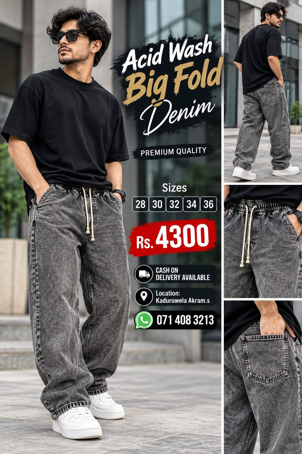 ACID WASH BIG FOLD DENIM