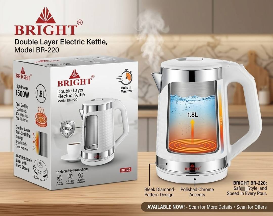 BRIGHT DOUBLE LAYER ELECTRIC KETTLE FOR SALE