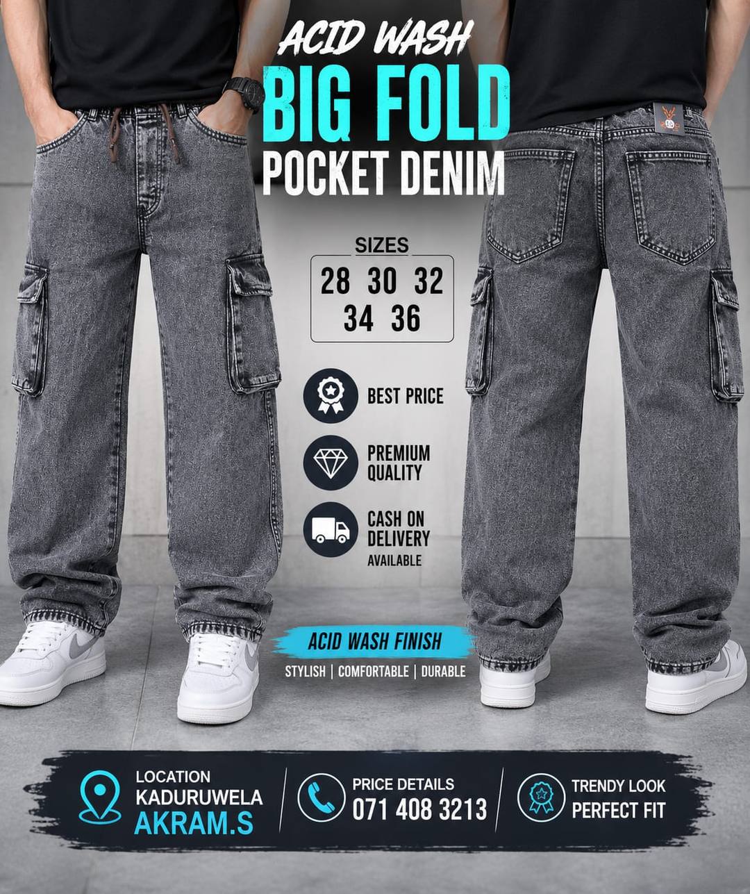 ACID WASH BIG FOLD POCKET DENIM – NEW ARRIVAL