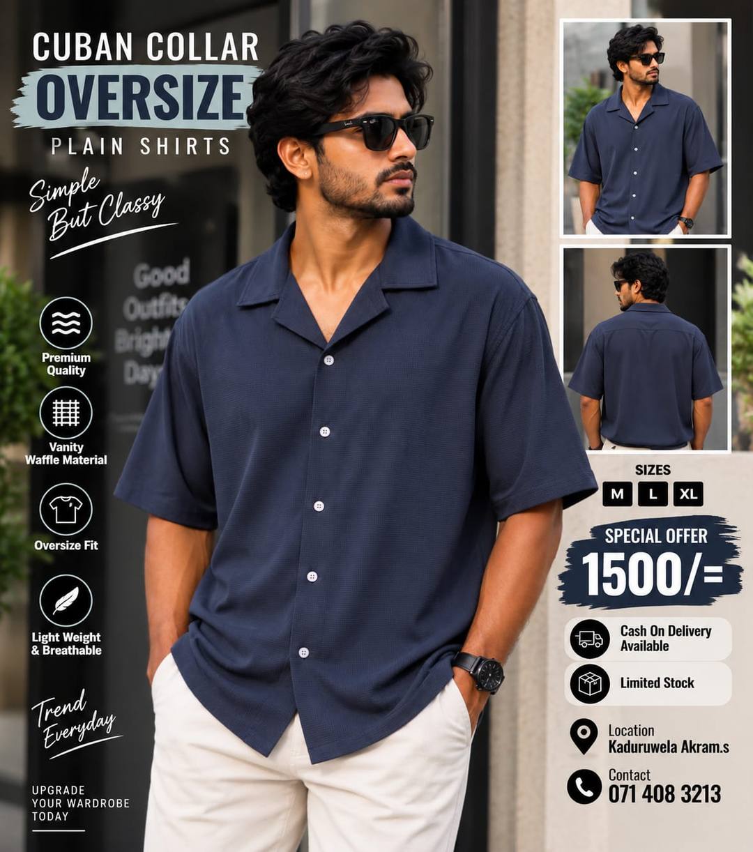 CUBAN COLLAR OVERSIZE PLAIN SHIRT AVAILABLE FOR SALE