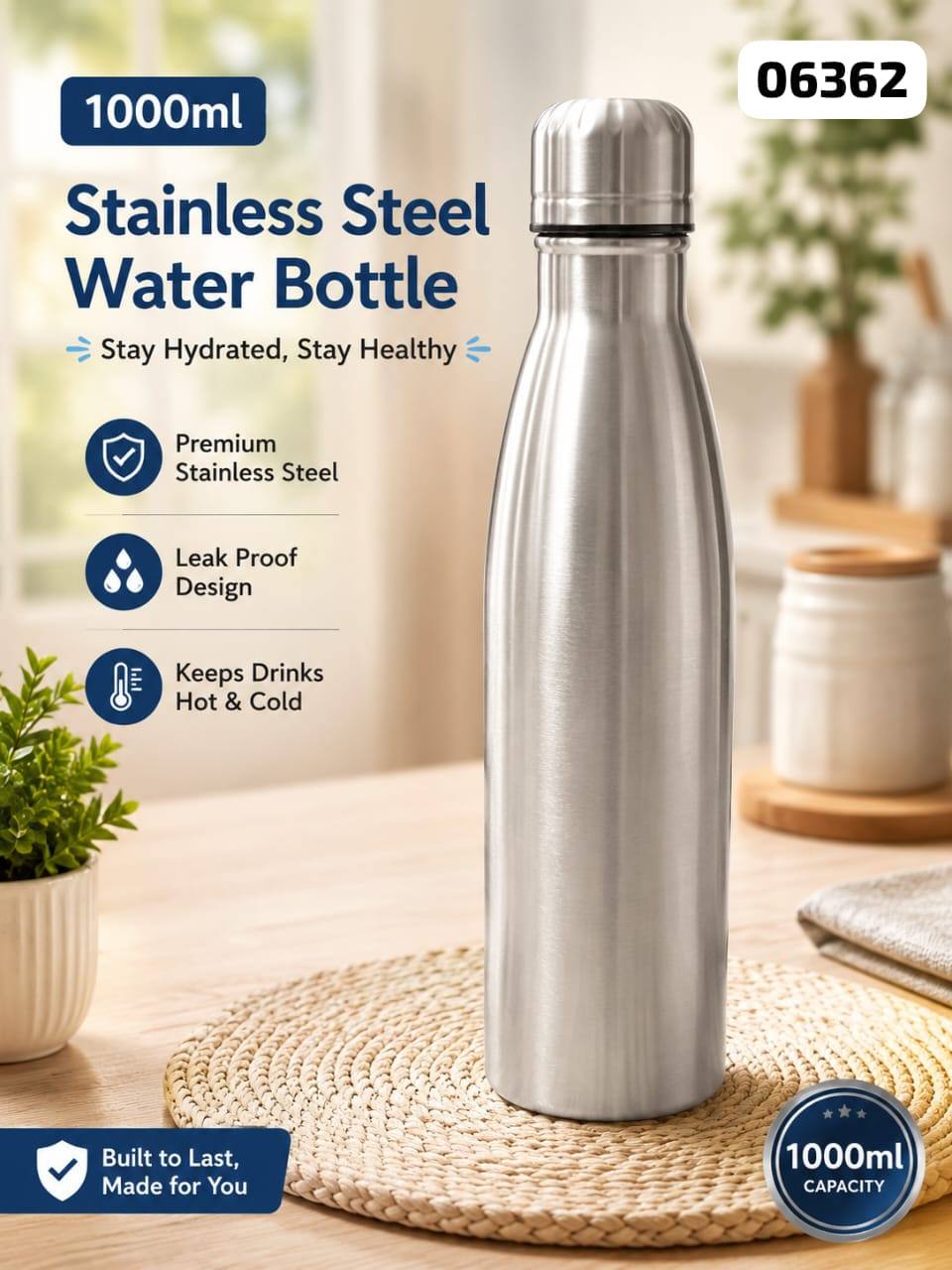 1000ML STAINLESS STEEL WATER BOTTLE
