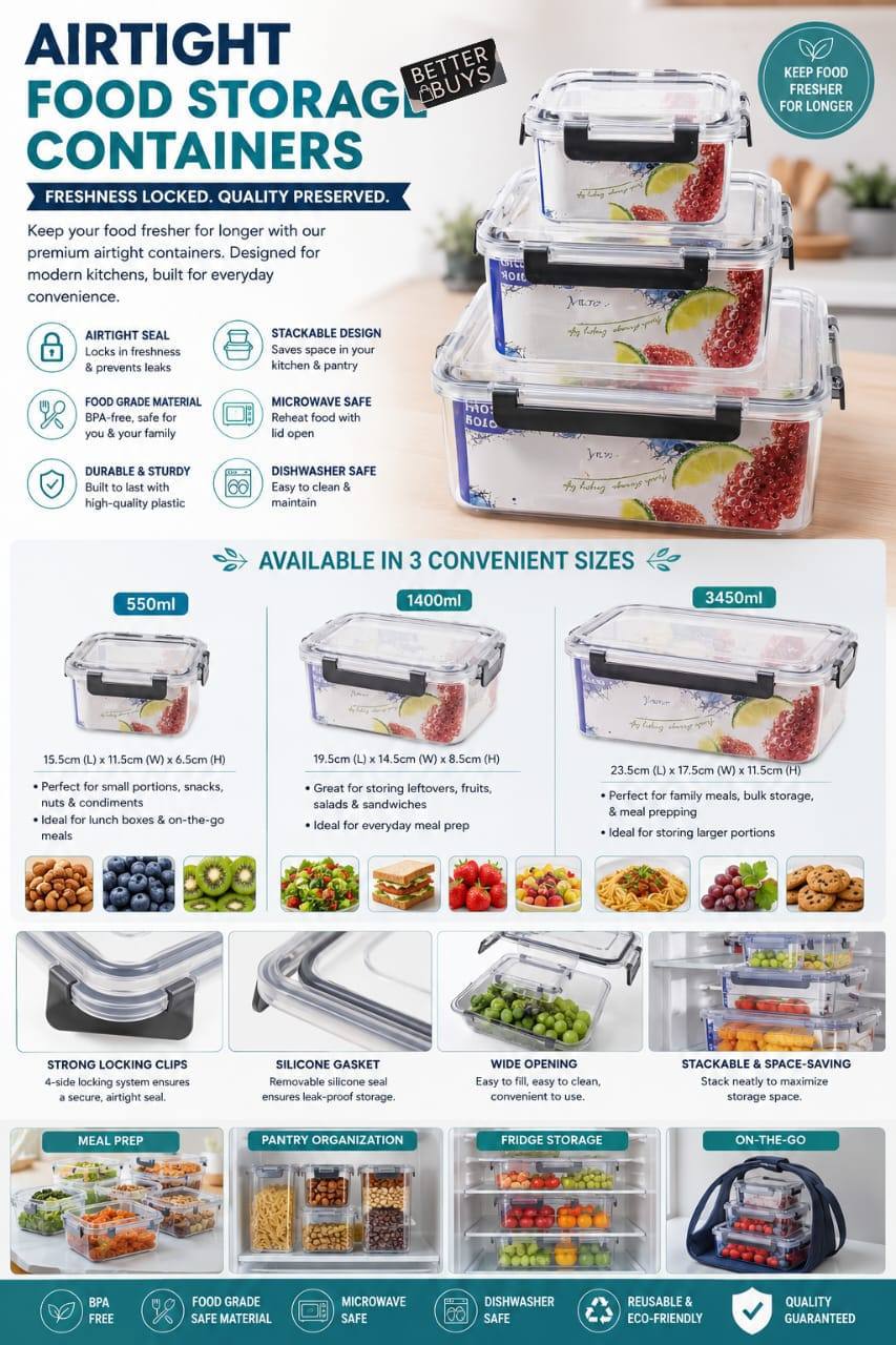 3pcs Airtight Acrylic Storage Container Set