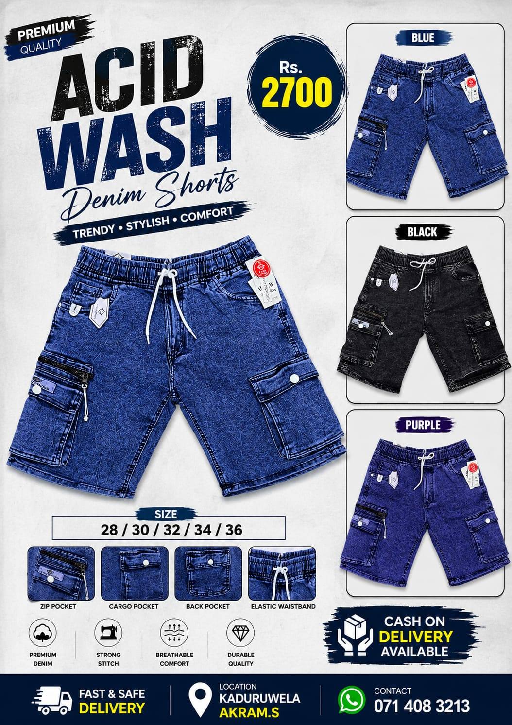 NEW ARRIVAL ACID WASH DENIM SHORTS