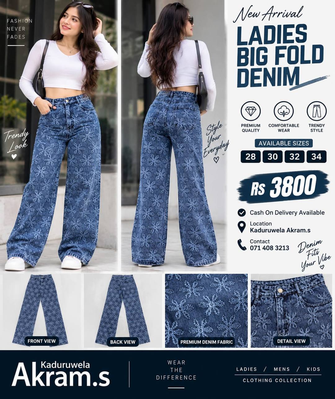 LADIES BLUE BIG FOLD DENIM