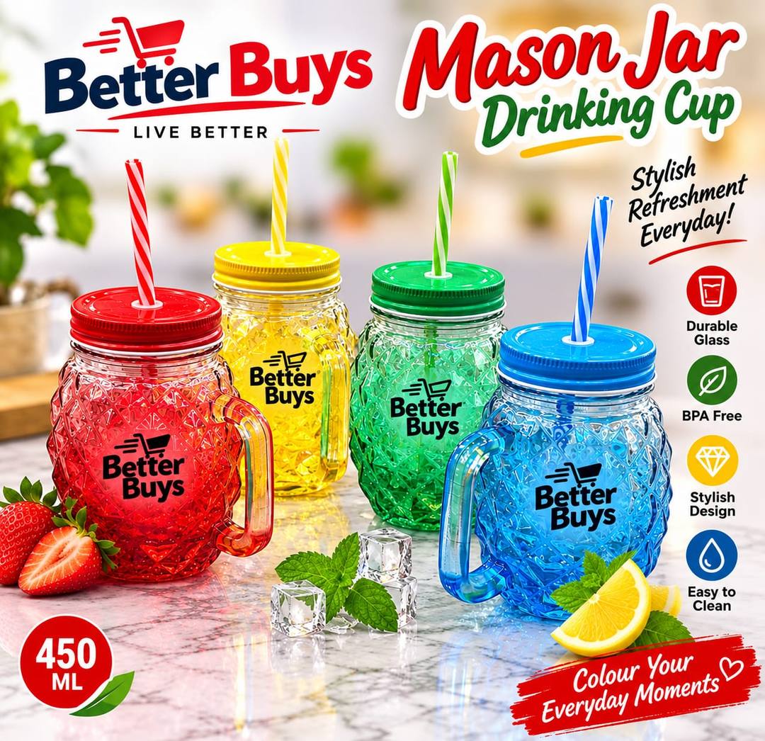GLASS DRINK JAR WITH HANDLE & STRAW