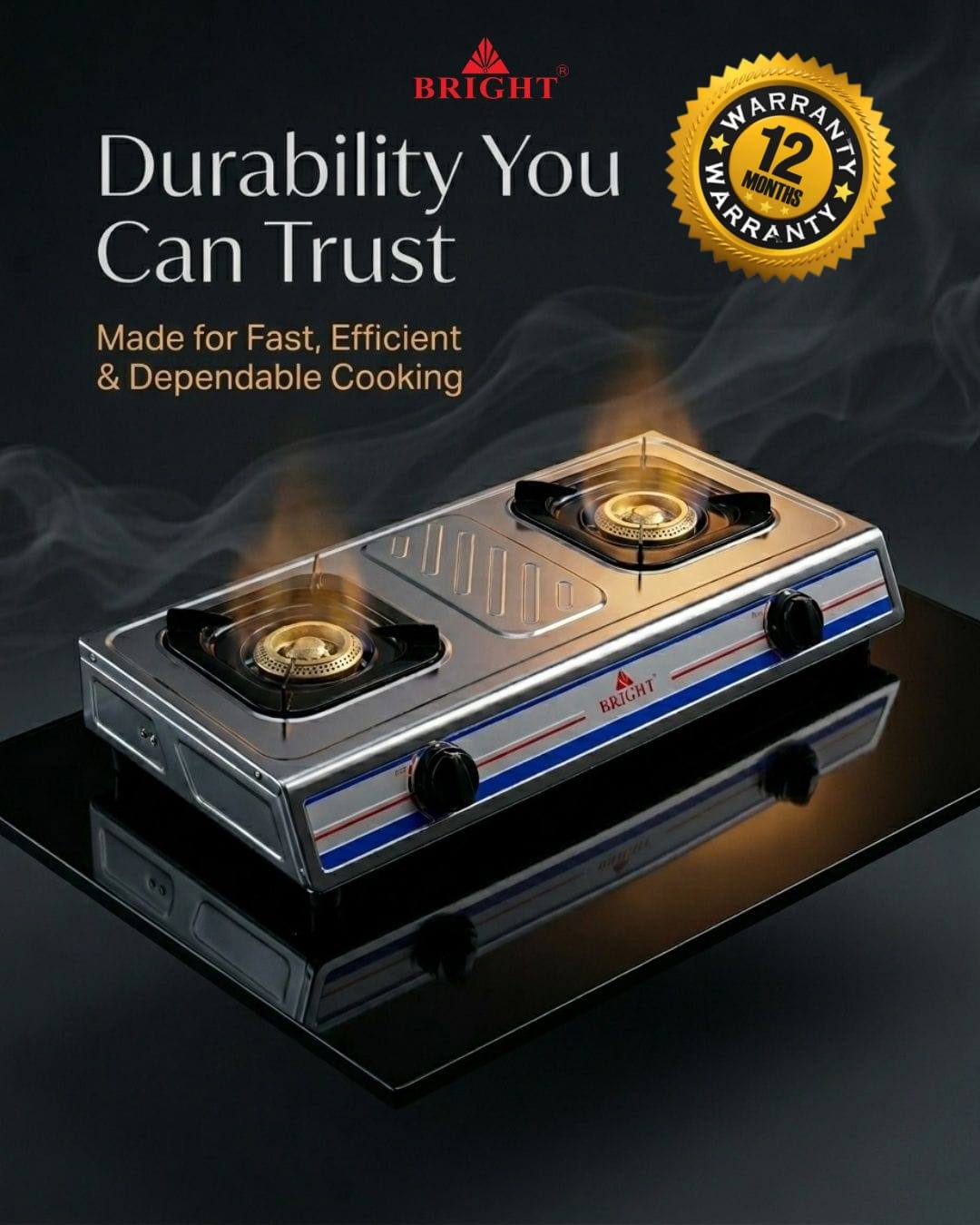 BRIGHT DOUBLE STAINLESS STEEL GAS COOKER FOR SALE