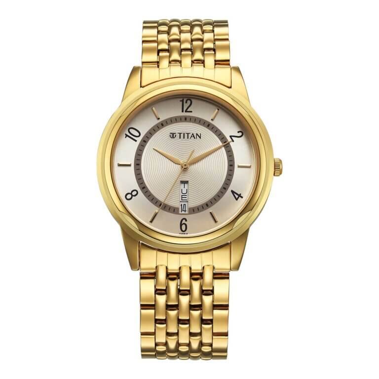 Titan Men’s Watch Analog Beige Dial with Gold Stainless Steel Band