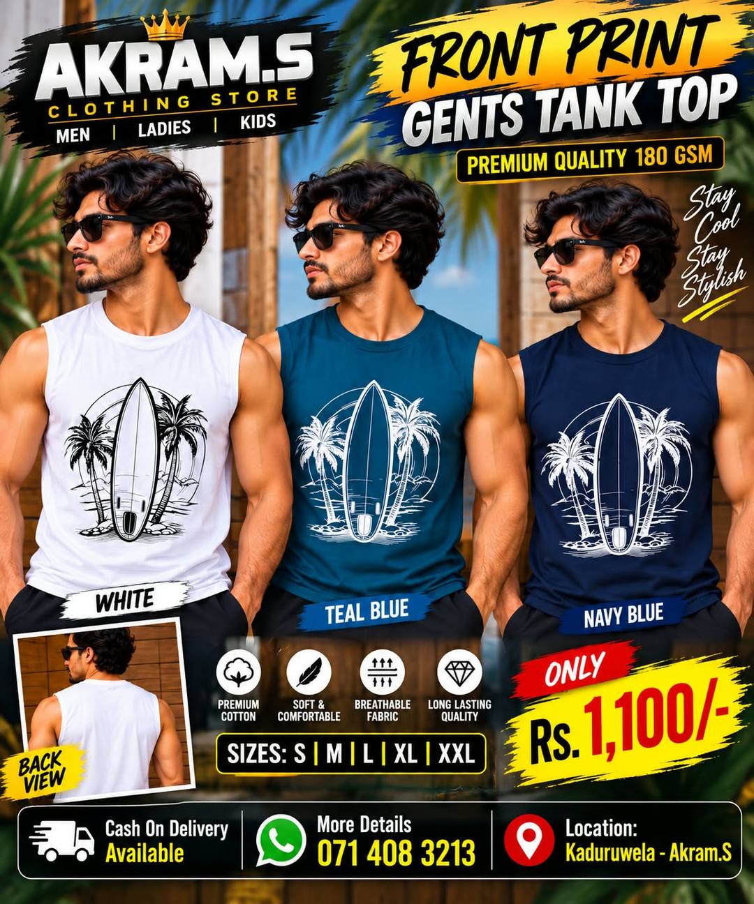 GENTS FRONT PRINT TANK TOPS