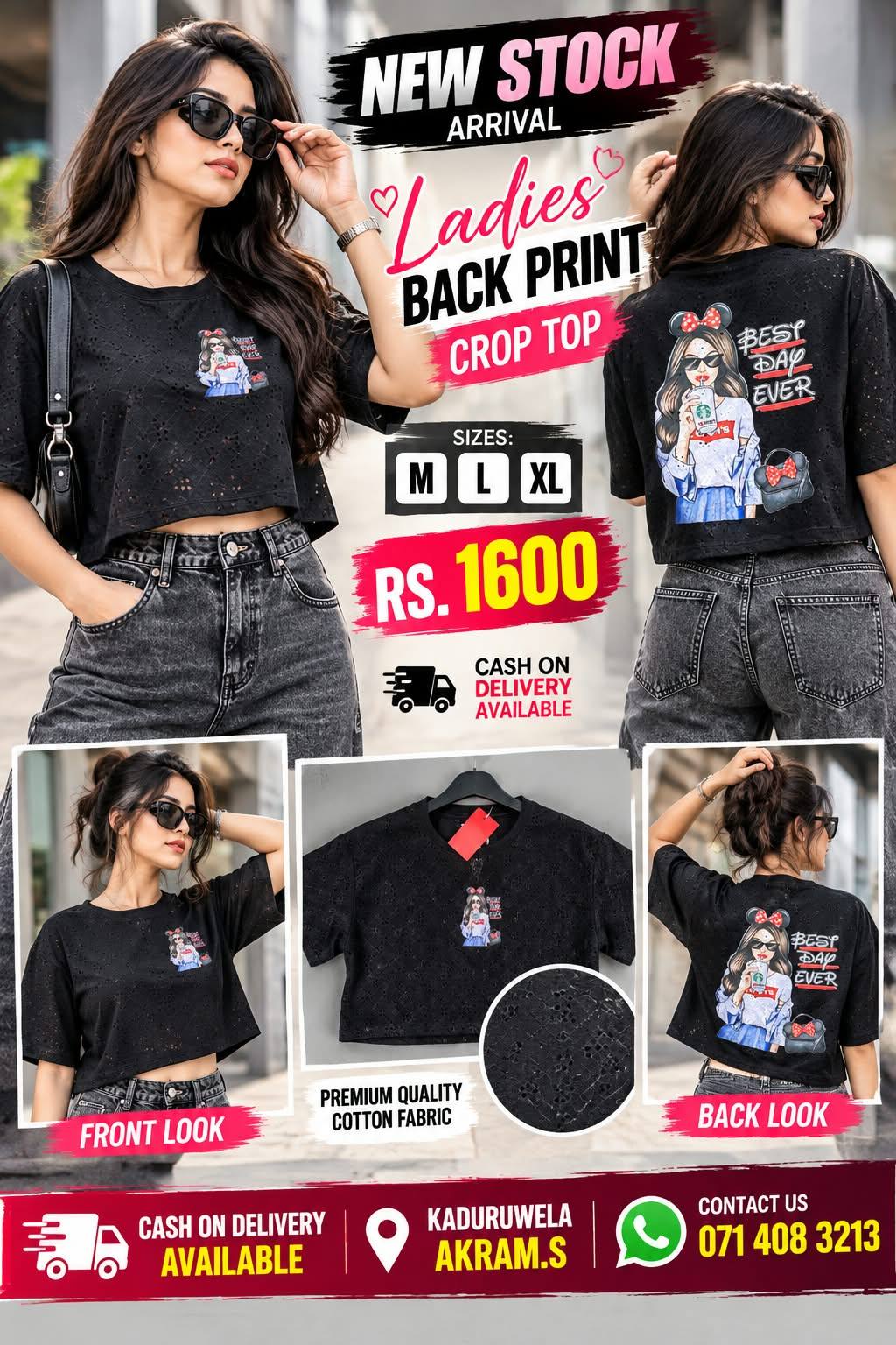 NEW LADIES BACK PRINT CROP TOPS
