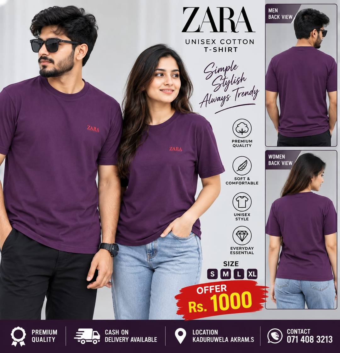 HOT OFFER ZARA UNISEX COTTON T-SHIRT