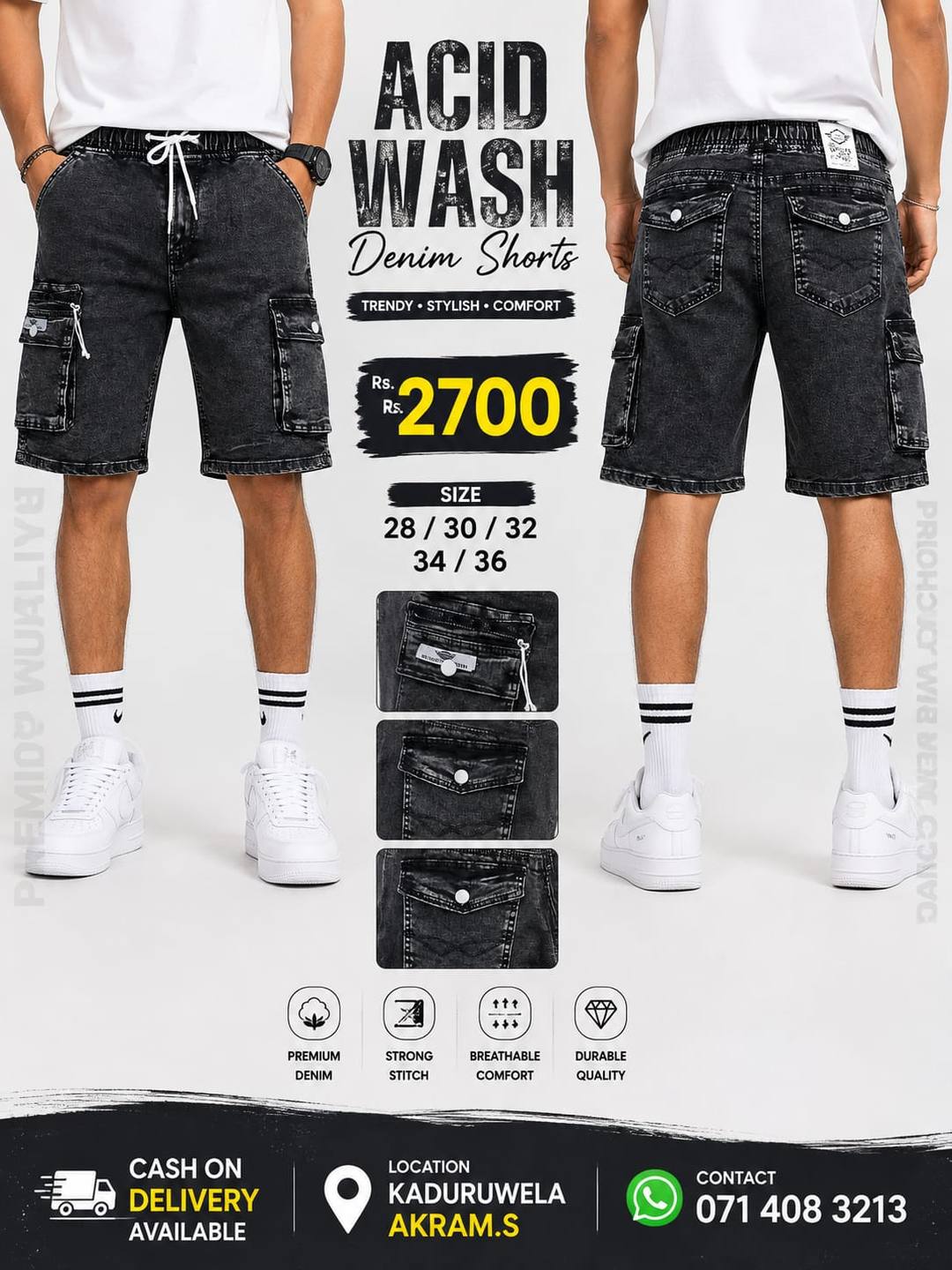 ACID WASH DENIM SHORTS NEW ARRIVAL
