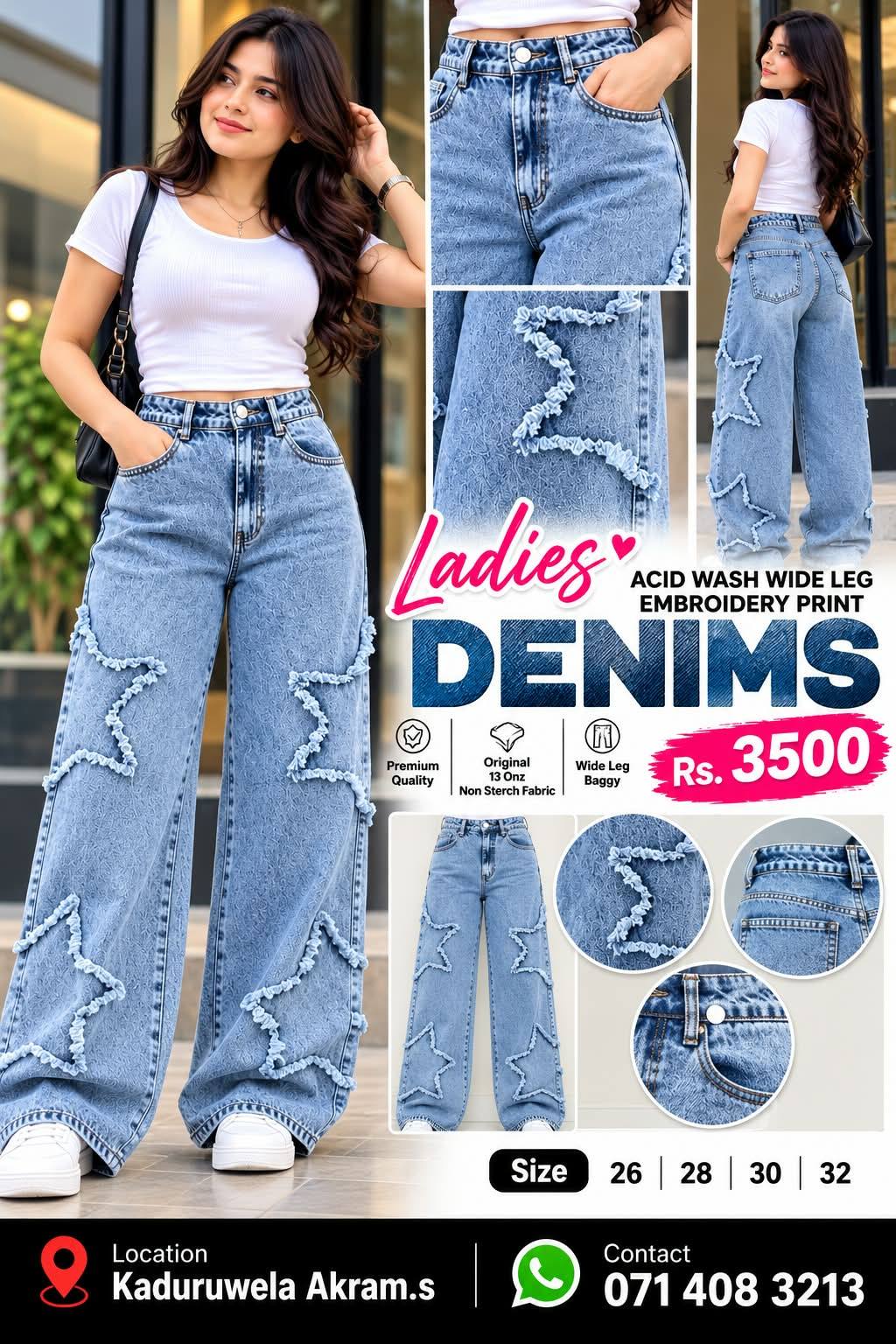 LADIES ACID WASH DENIMS