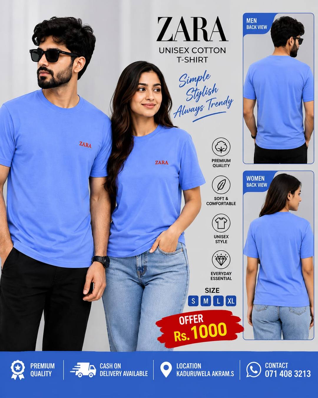 ZARA UNISEX COTTON T-SHIRT AVAILABLE