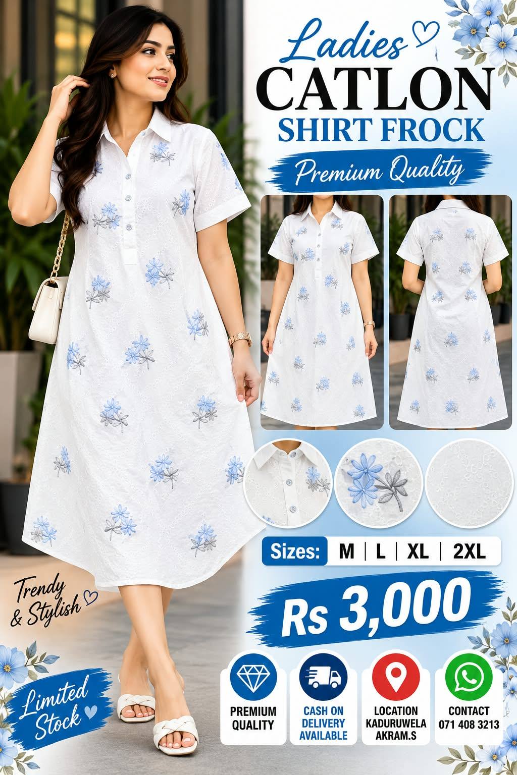 LADIES CATLON SHIRT FROCK AVAILABLE