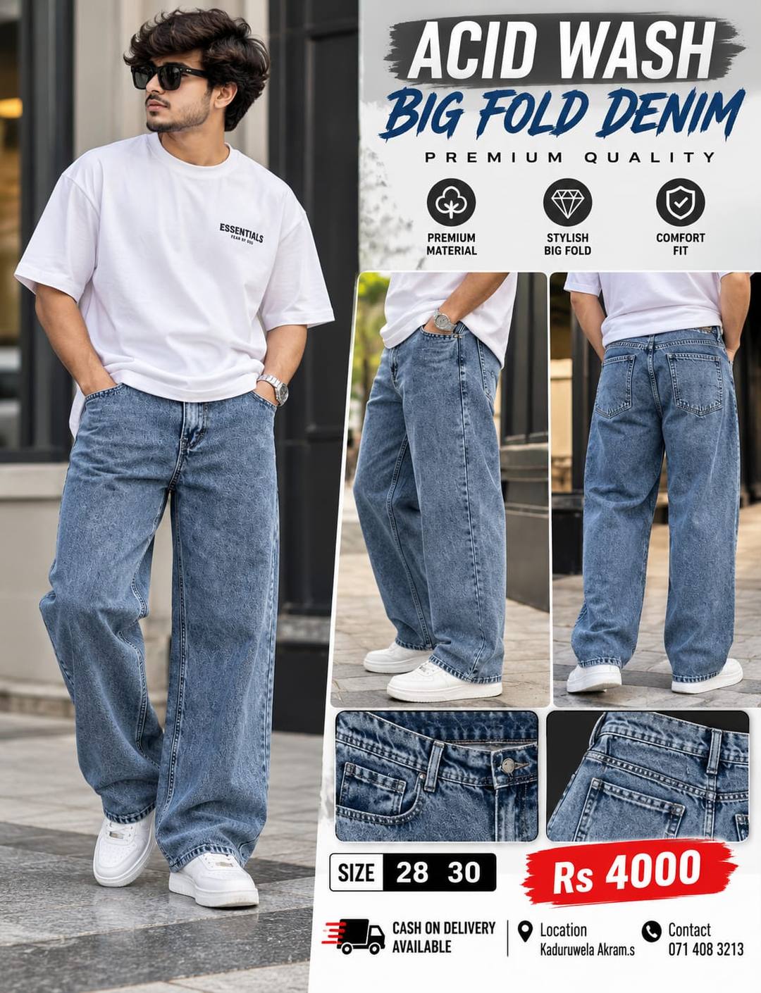 TRENDING ACID WASH BIG FOLD DENIM