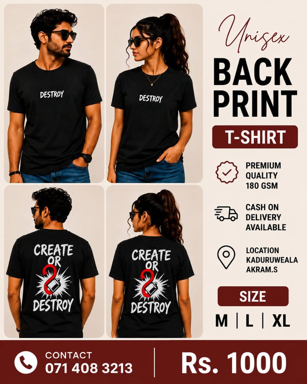 UNISEX BACK PRINT T-SHIRT