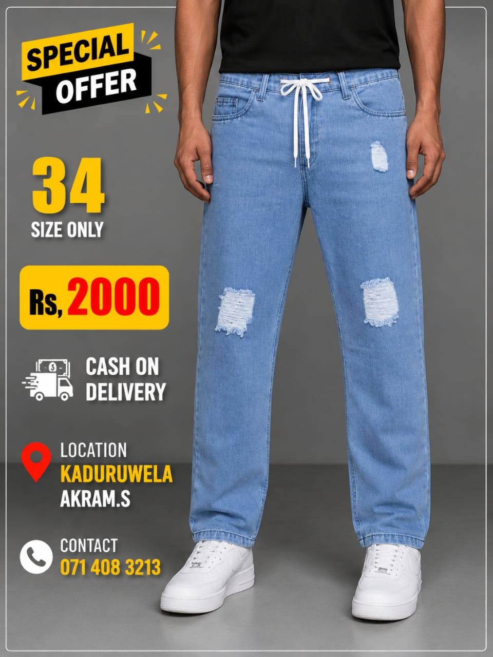 Men's Light Blue Ripped Denim Jeans