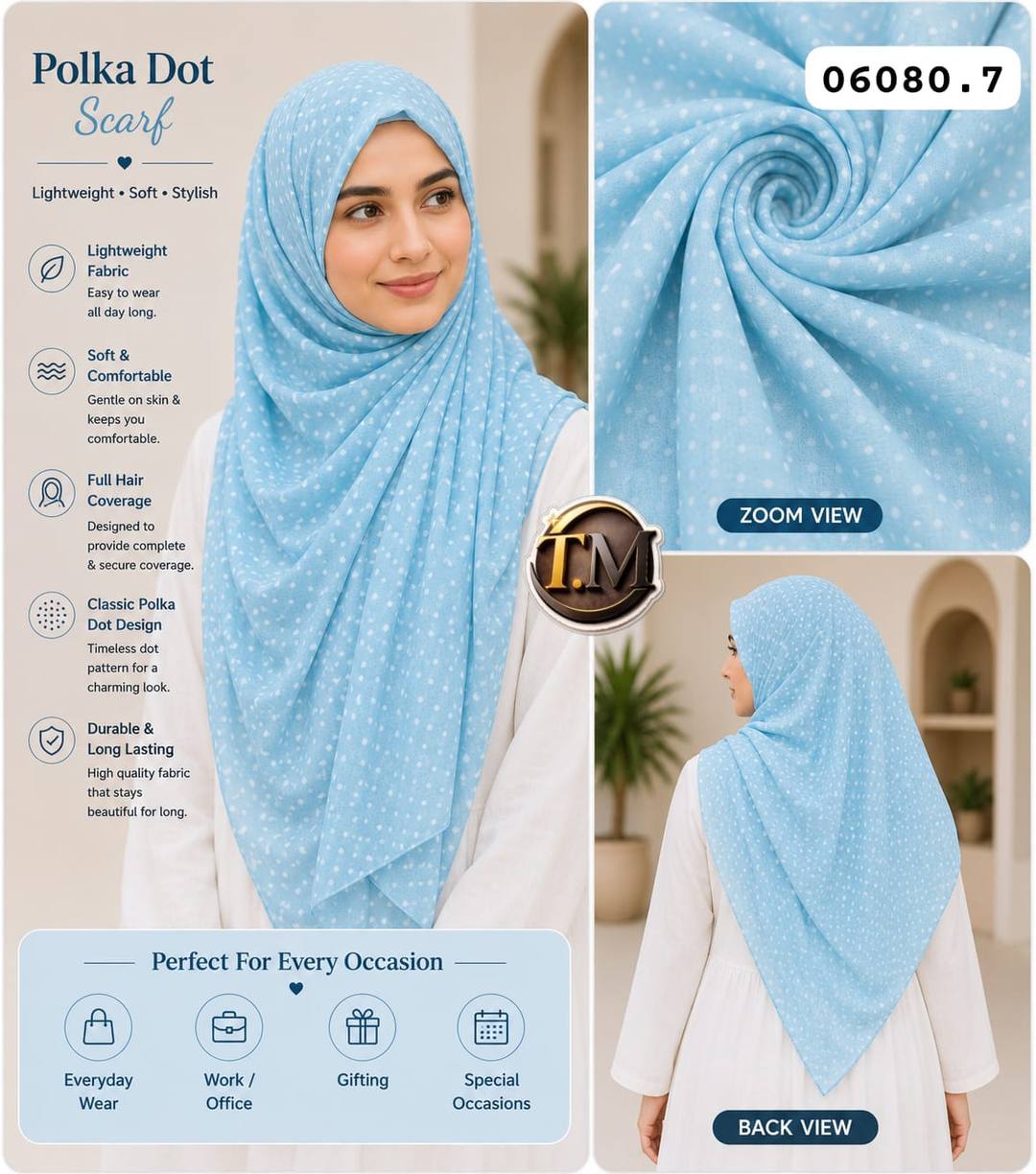 PRINTED POLKA DOTS CHIFFON SHAWLS FOR SALE