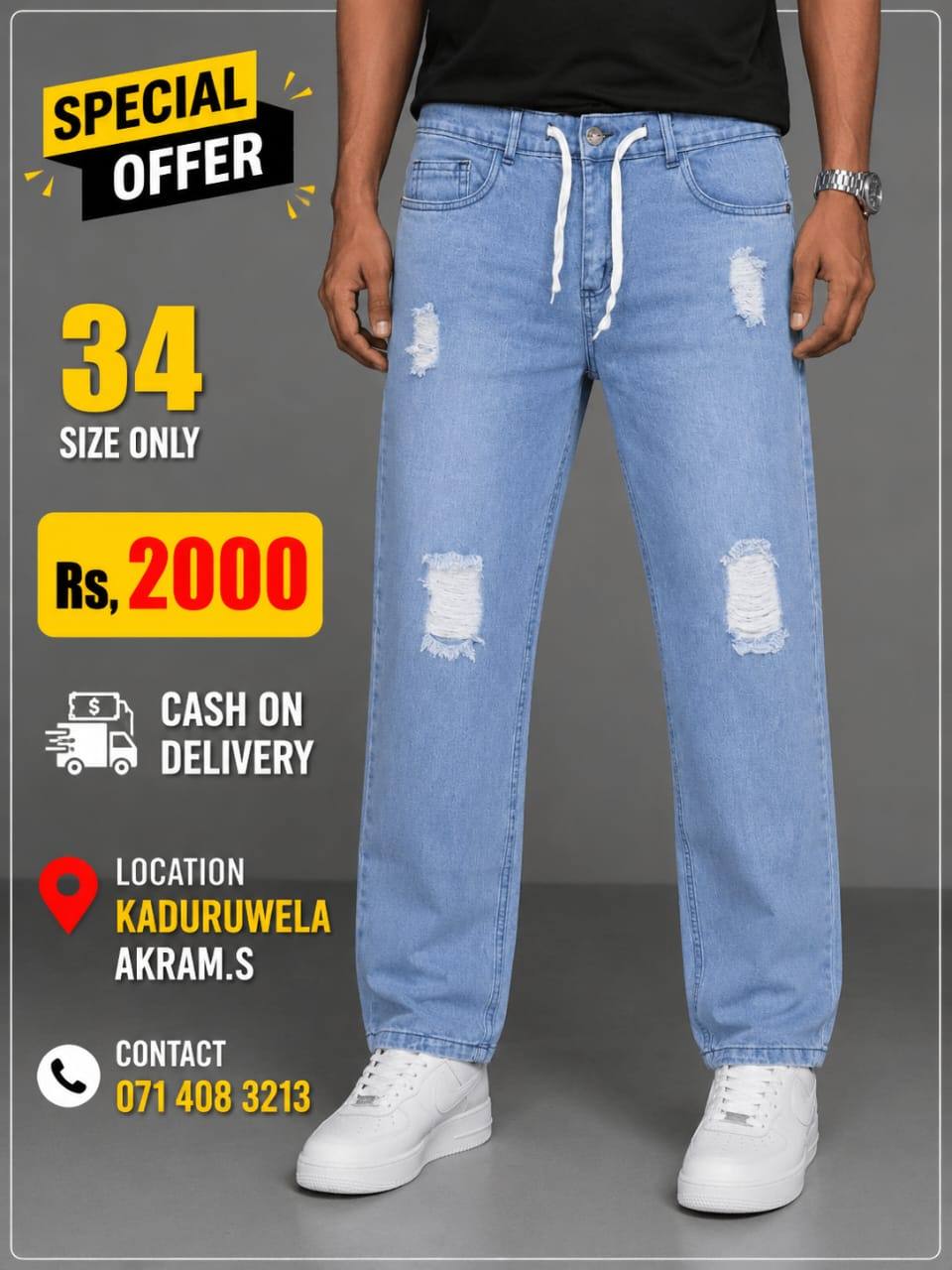 Men's Light Blue Ripped Denim Jeans