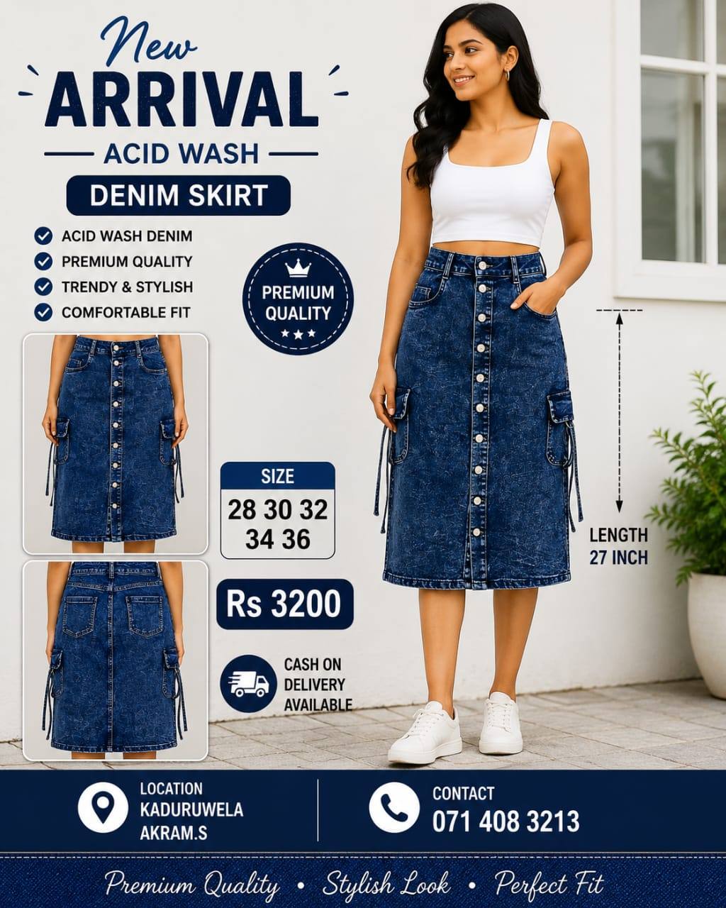 Premium Acid Wash Denim Skirt
