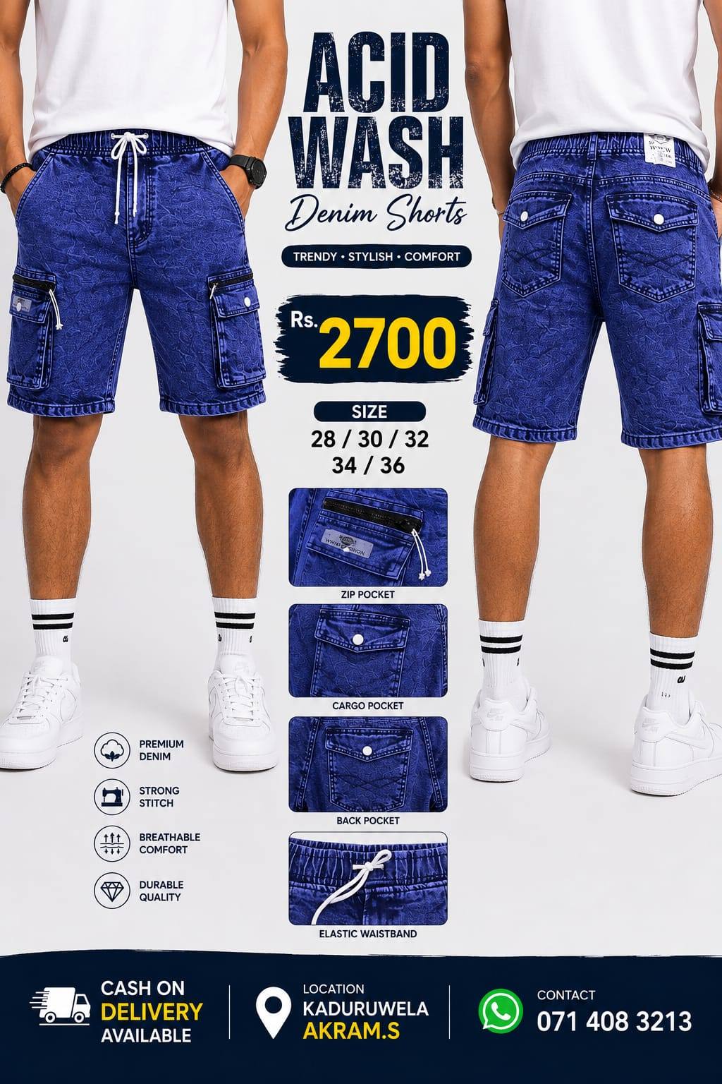 ACID WASH DENIM SHORTS