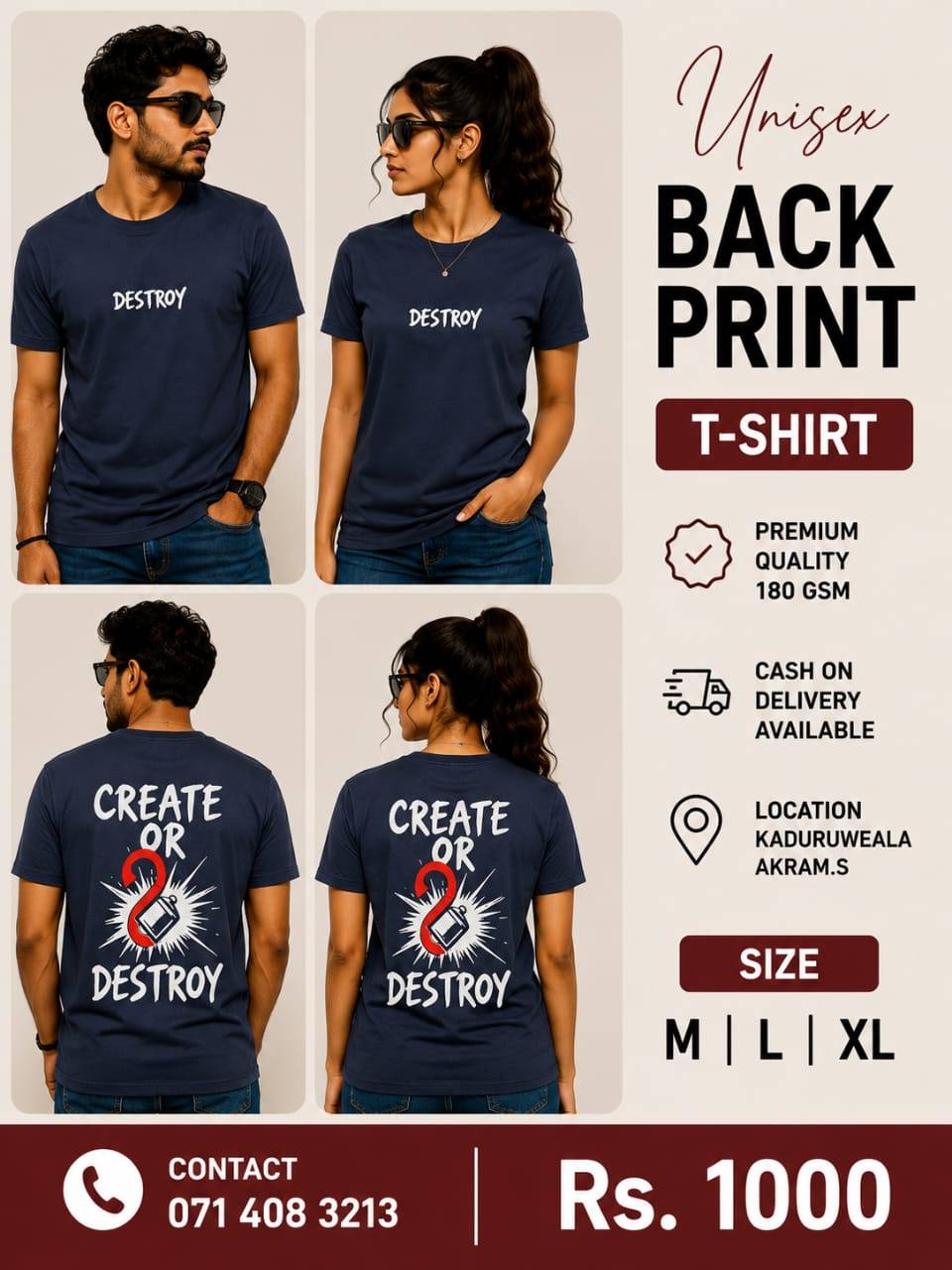 UNISEX BACK PRINT T-SHIRT AVAILABLE
