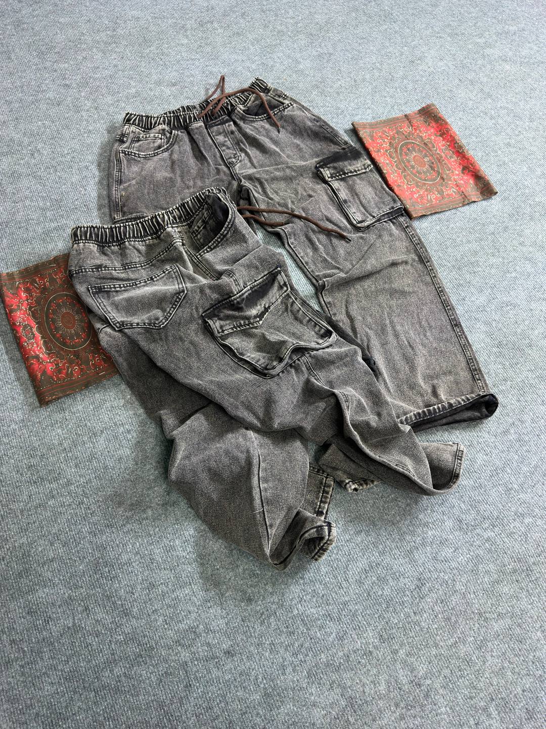 ACID WASH BIG FOLD POCKET DENIM FOR SALE