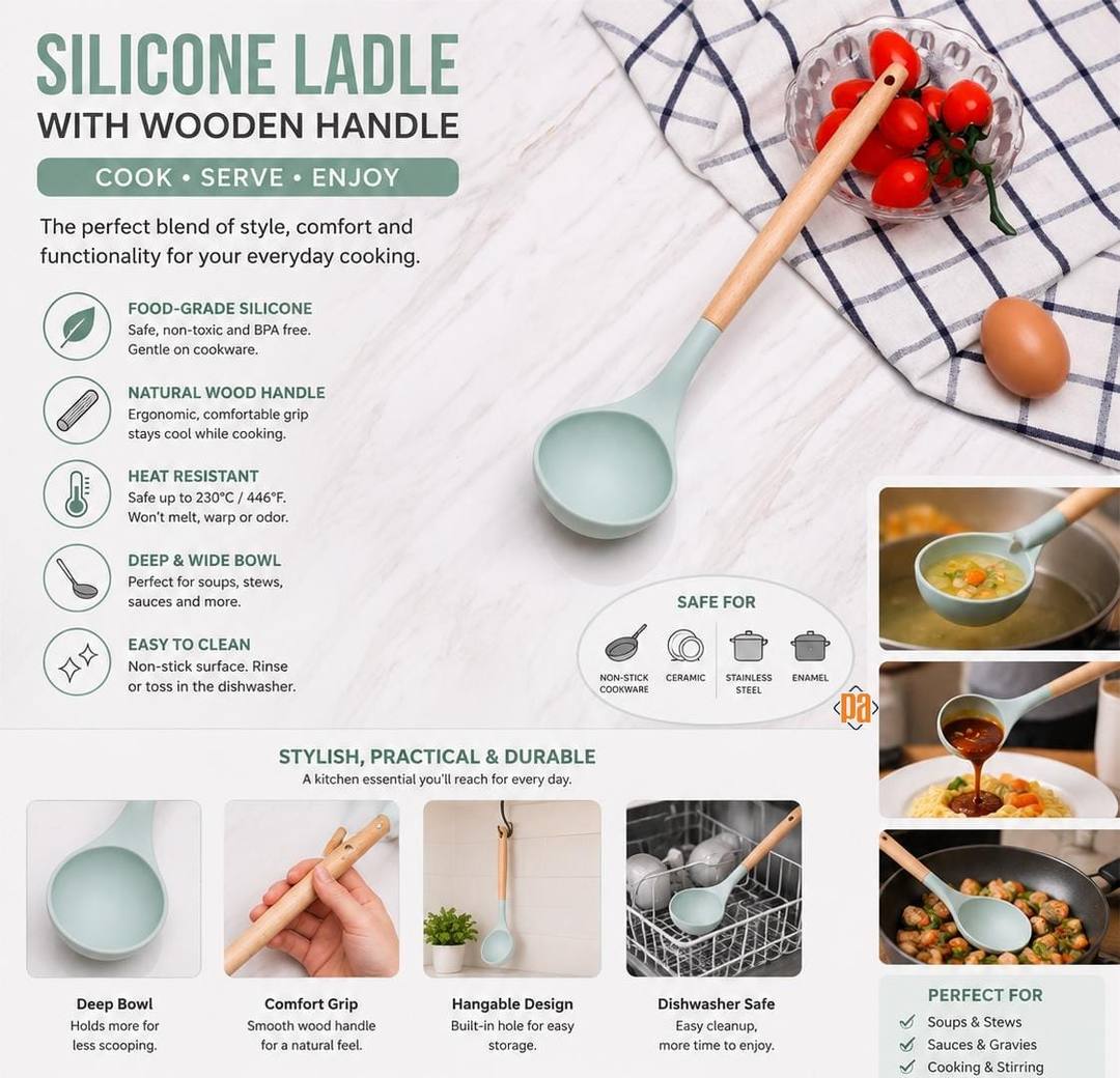 BPA-Free Silicone Spoon with Wooden Handle