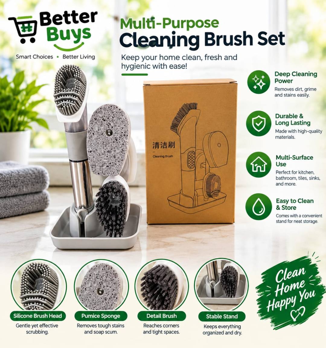 MULTI-PURPOSE CLEANING BRUSH WITH HOLDER FOR SALE
