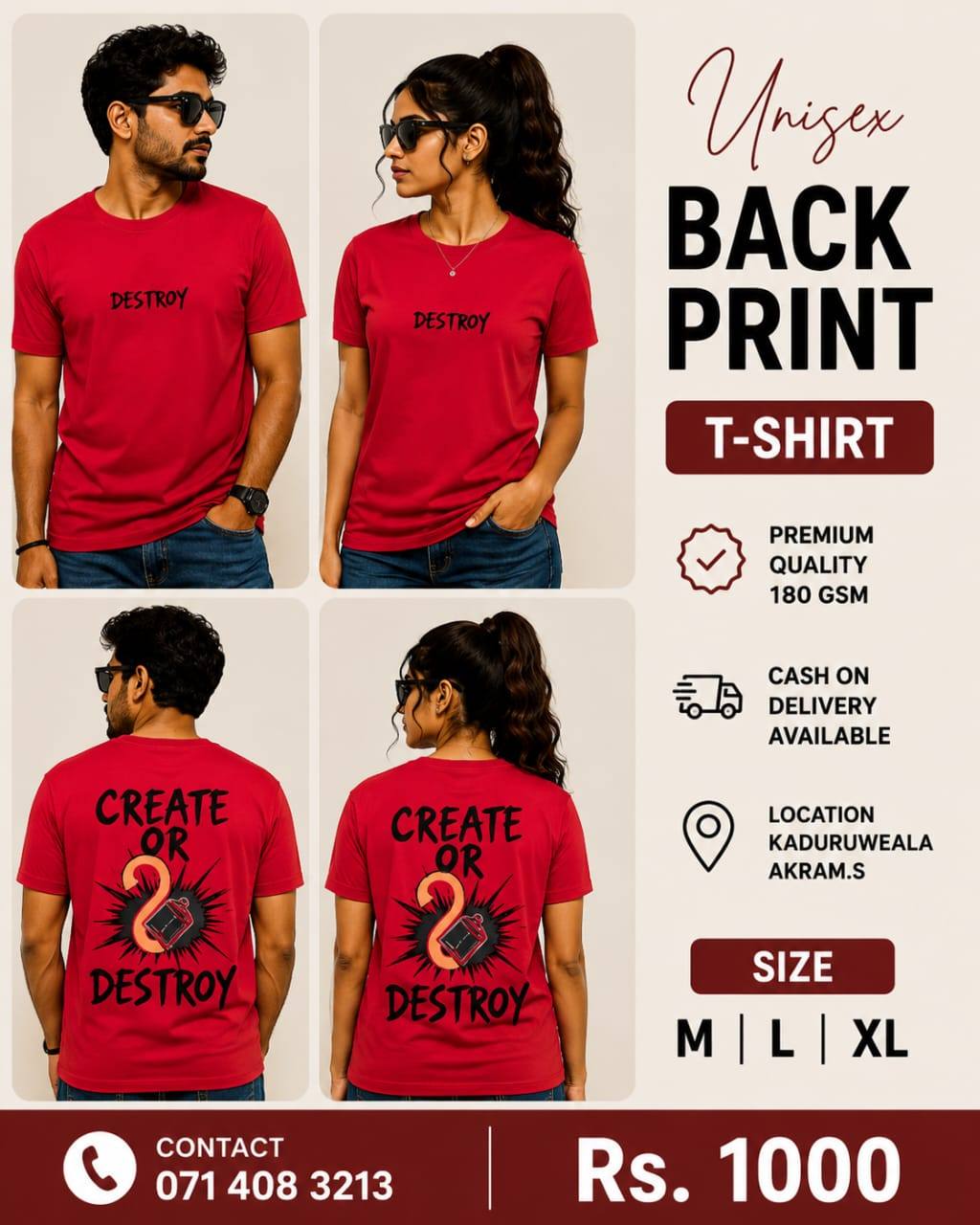 NEW ARRIVAL UNISEX BACK PRINT T-SHIRT