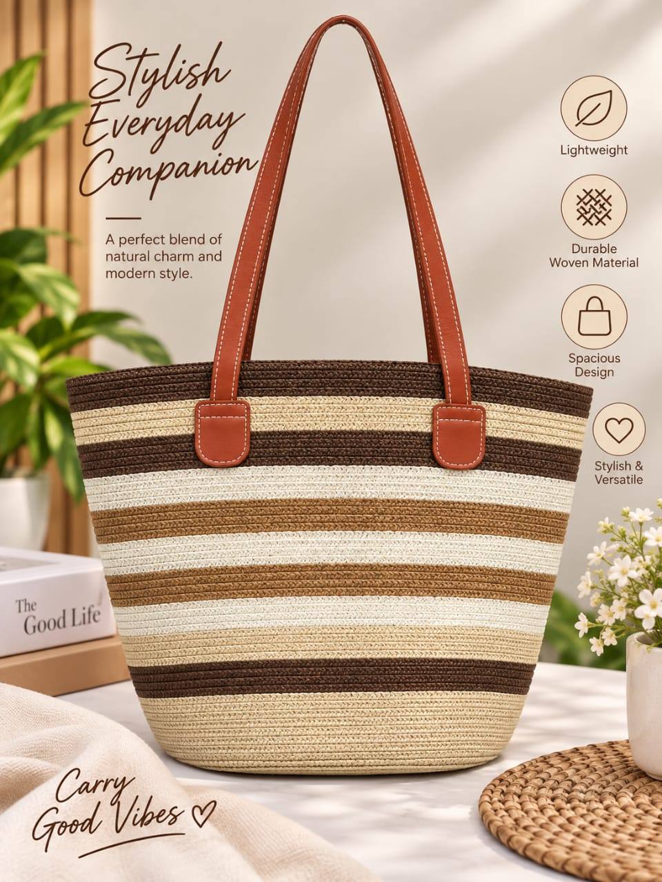 IMPORTED WOVEN CASUAL SHOULDER BAG