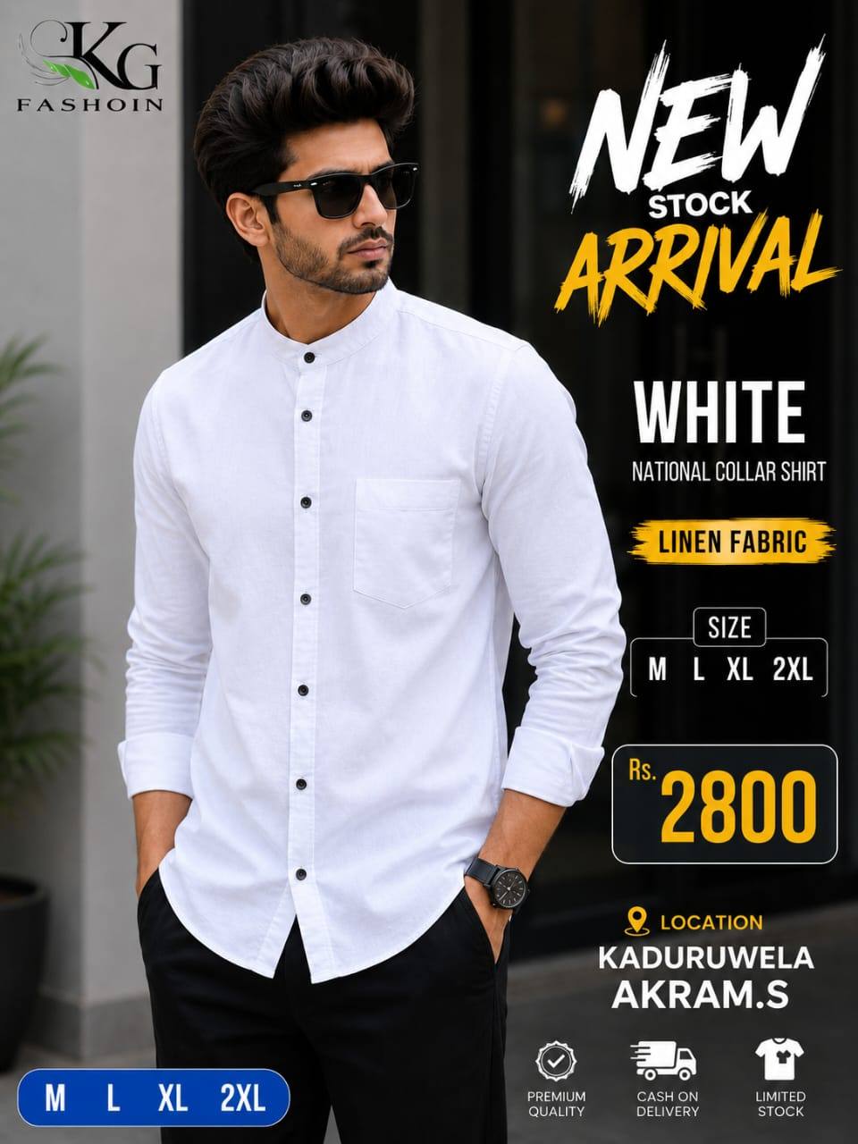 White Mandarin Collar Shirt
