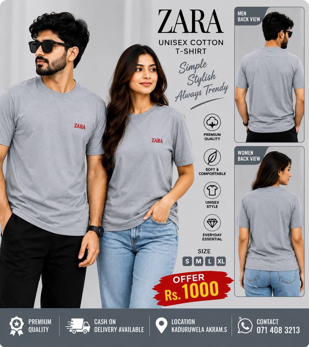 ZARA UNISEX COTTON T-SHIRT FOR SALE
