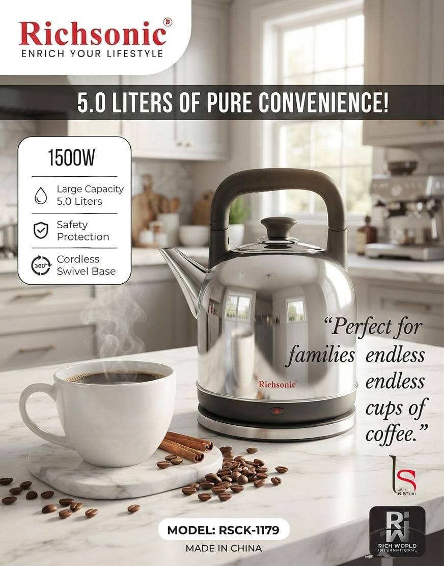 RICHPower 1500W ELECTRIC KETTLE – 5.0 LITERS FOR SALE