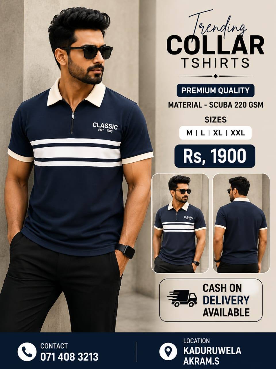 Navy Blue Trending Collar T-Shirts