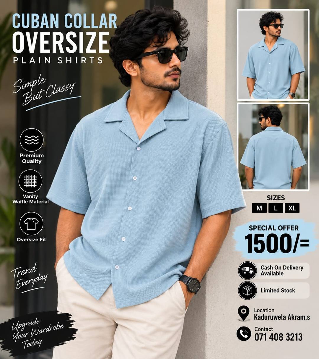 CUBAN COLLAR OVERSIZE PLAIN SHIRT ON SALE