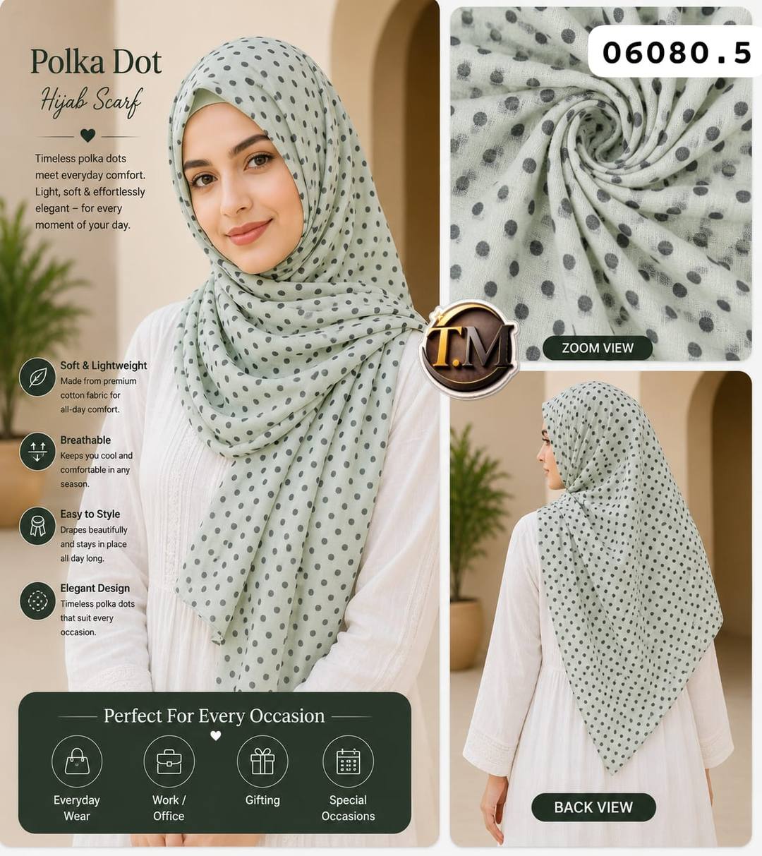 TRENDY PRINTED POLKA DOTS CHIFFON SHAWLS