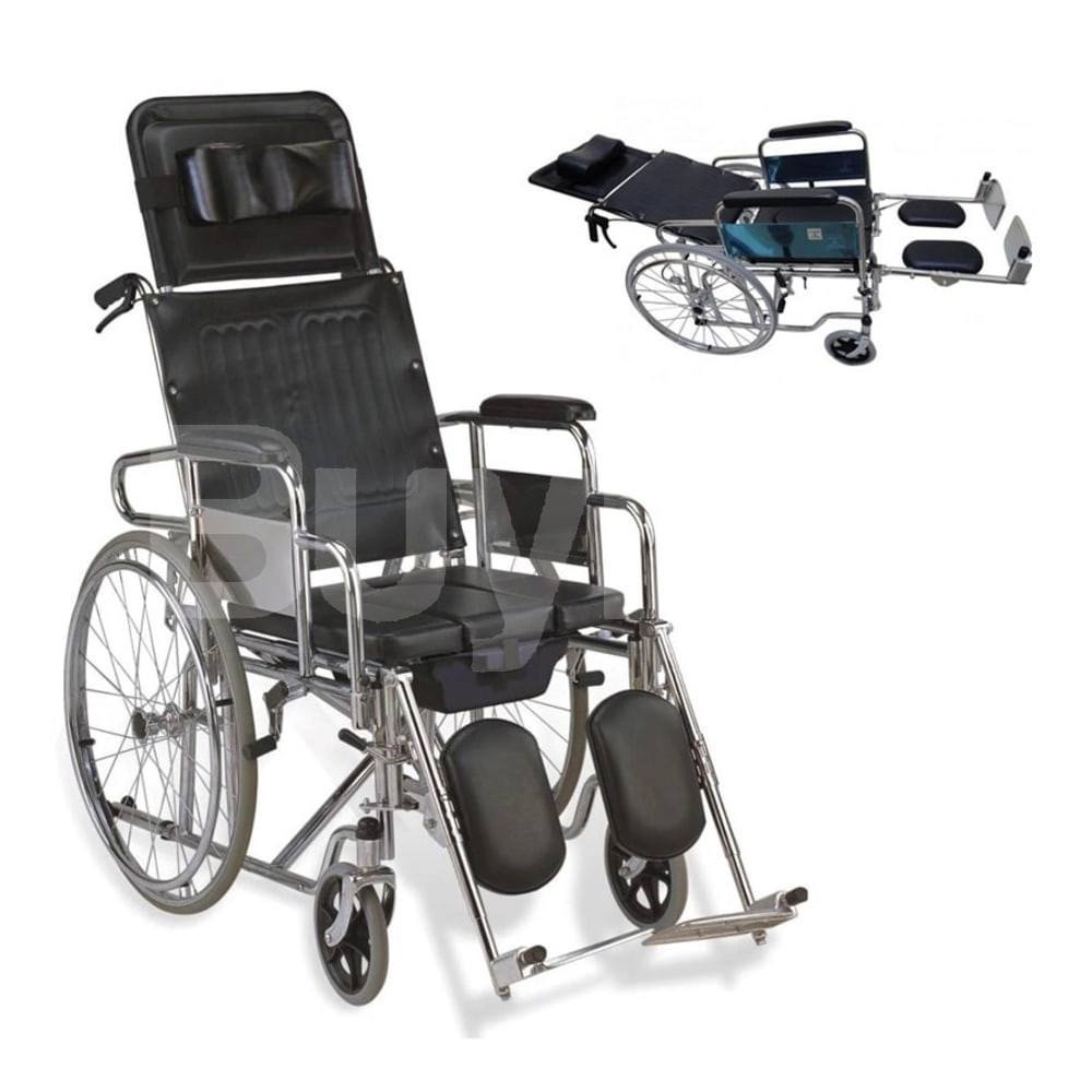 COMMODE WHEEL CHAIR FULL OPTION WITH ADJUSTABLE LEG